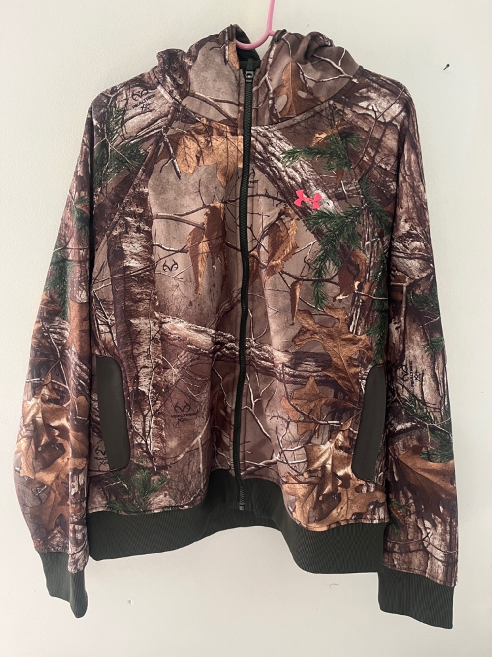 Under Armour Brown/Green Realtree Camo Zip Hoodie with Pink Logo hunting winter